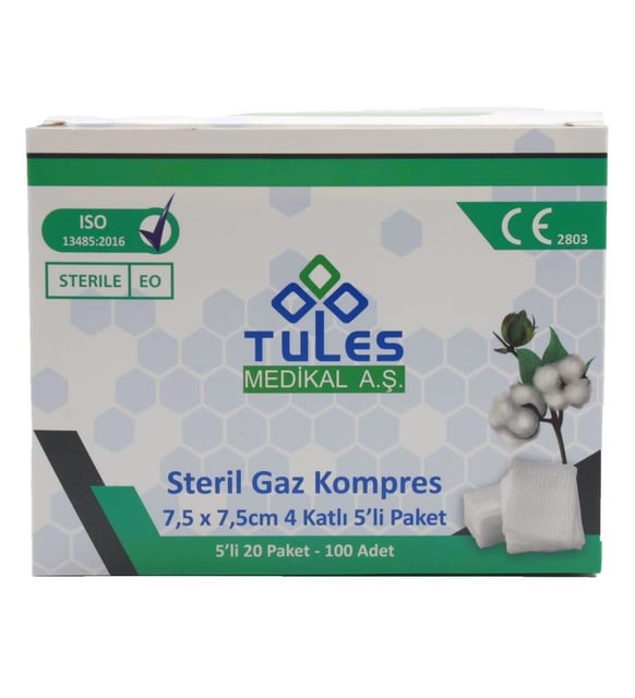 GAZ KOMPRESS 7.5*7.5 CM 4 KAT TEL TEL SPANÇ 100 ADET (5 Lİ ZARFDAN 20 ADET)